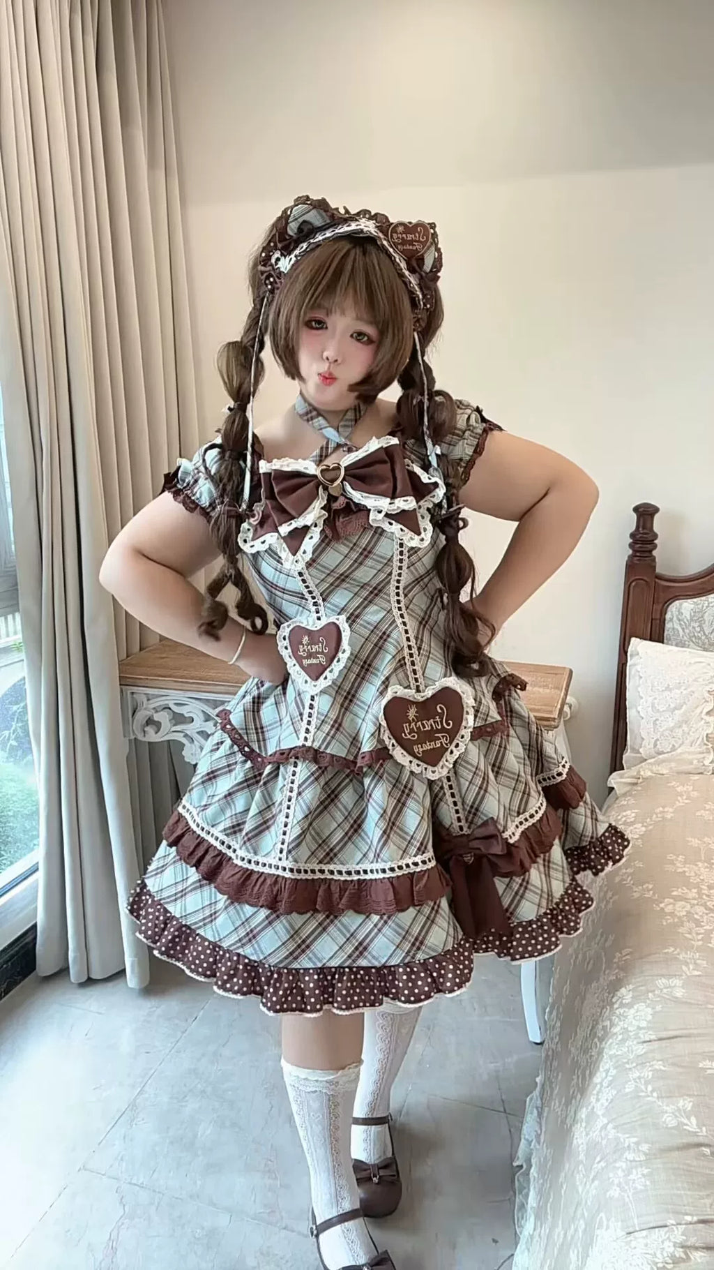 Plus Size Old-School Lolita Plaid JSK and OP Dress and Accessories - image 19