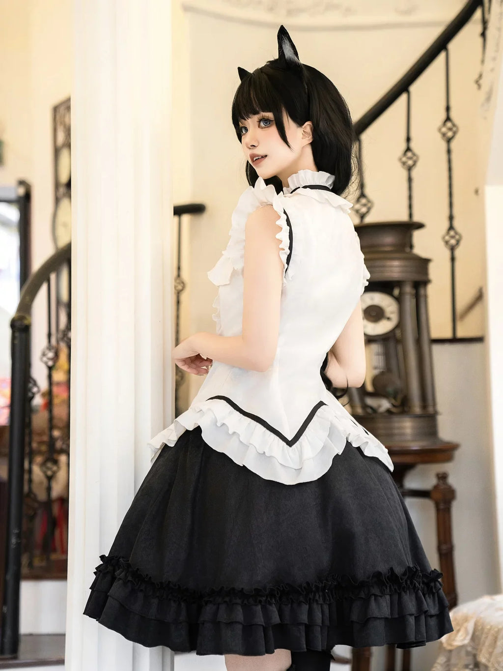 Miss Black Cat - Gothic Maid Lolita Skirt Set, Slim Fit - image 11
