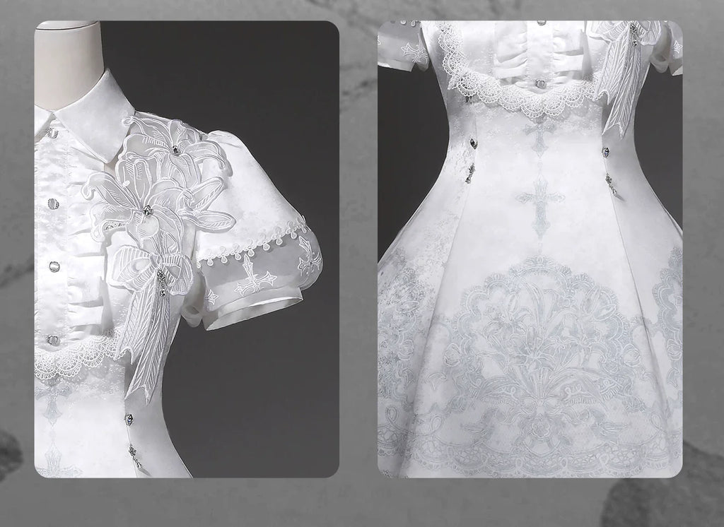 White Classic Lolita Printed OP Dress with Cross - image 9