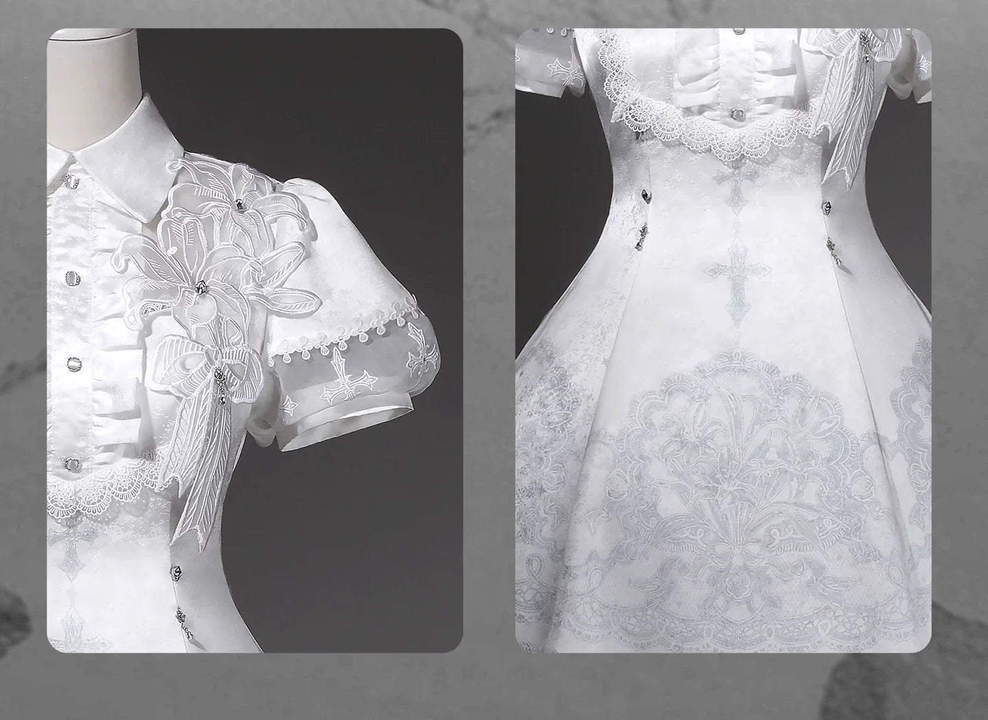 White Classic Lolita Printed OP Dress with Cross - image 9