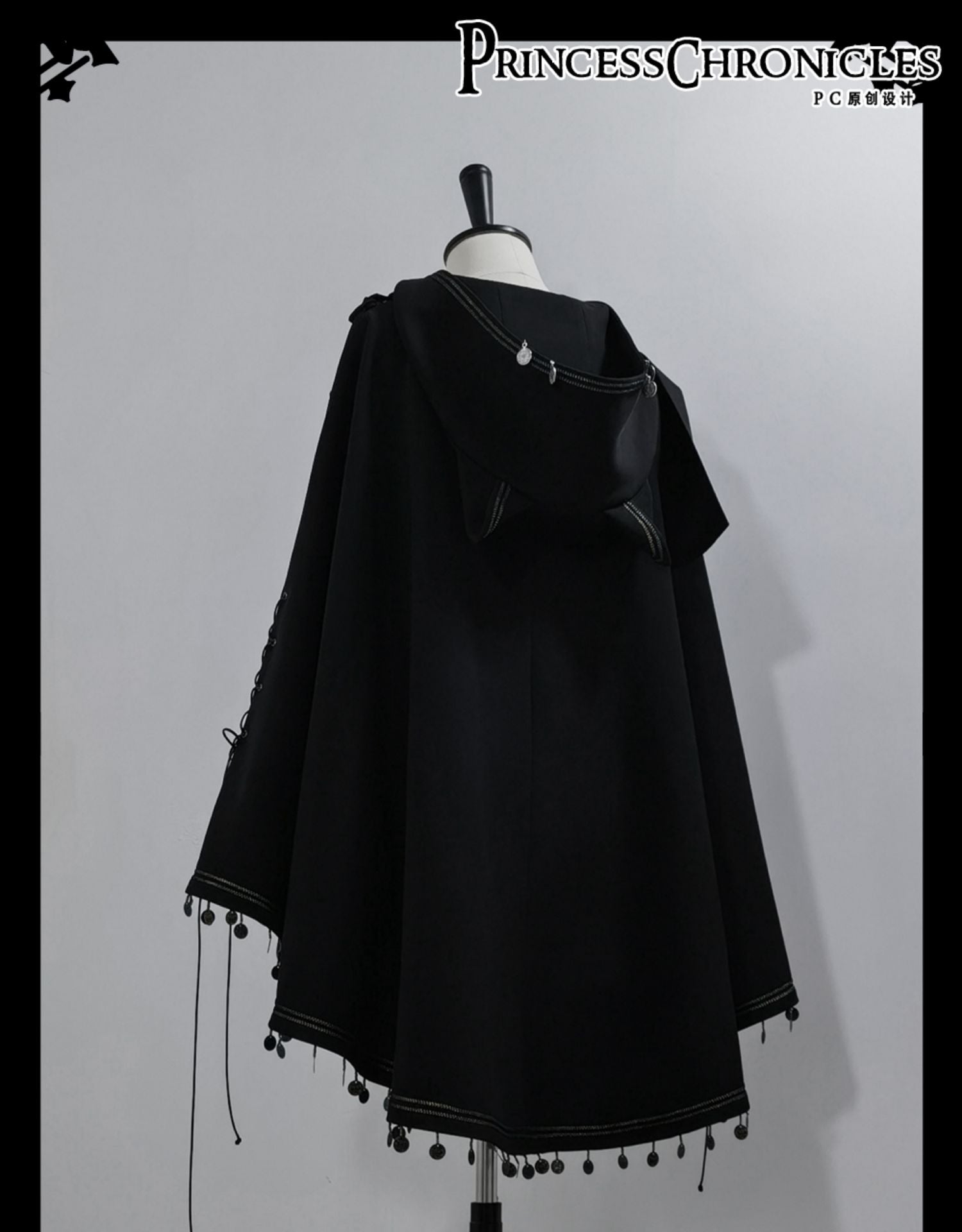 Black Cat - Black Ouji Lolita Cape with Cool Cat Ear Hood - image 16