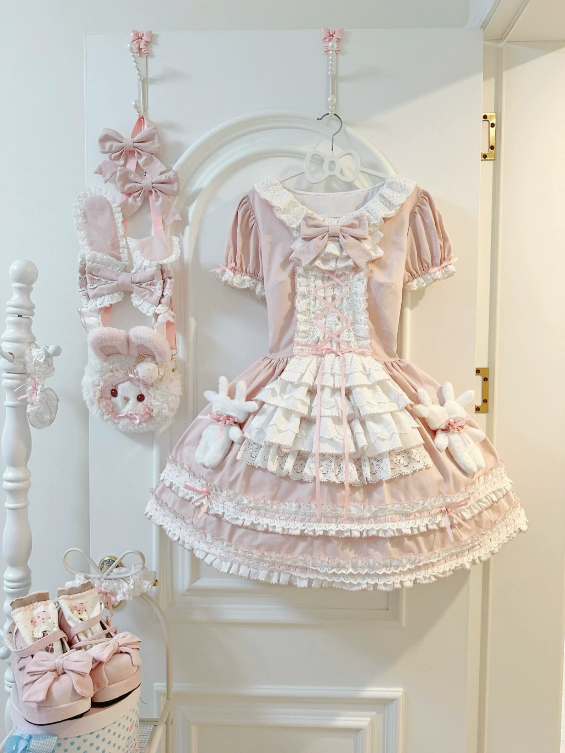 Coco Bunny - Cotton Old School Lolita OP Dress, Bunny Decoration and Accessories - image 2