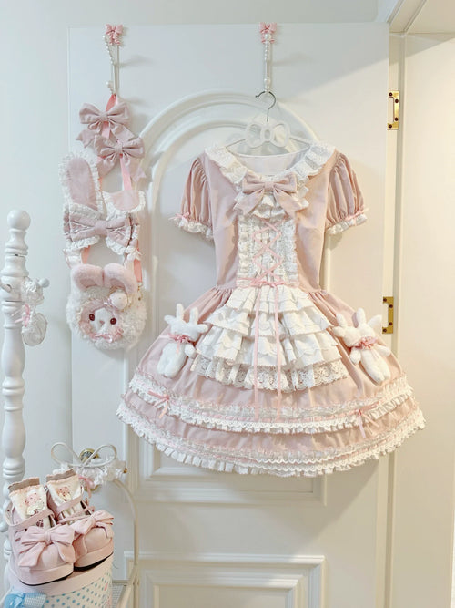 Coco Bunny - Cotton Old School Lolita OP Dress, Bunny Decoration and Accessories - image 2