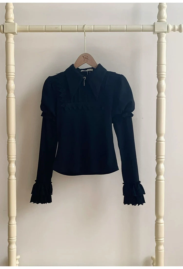 The Vow - Solid Lolita Sweater, Juliet Sleeve, Pointed Collar - image 13