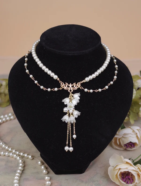 Lily Miss - Elegant Lolita Pearl Necklace and Earrings Set - image 5
