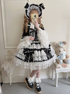 Cross Heart Knot - Sweet Lolita JSK Suit Tiered Ruffles Dress with Lace Blouse - image 6