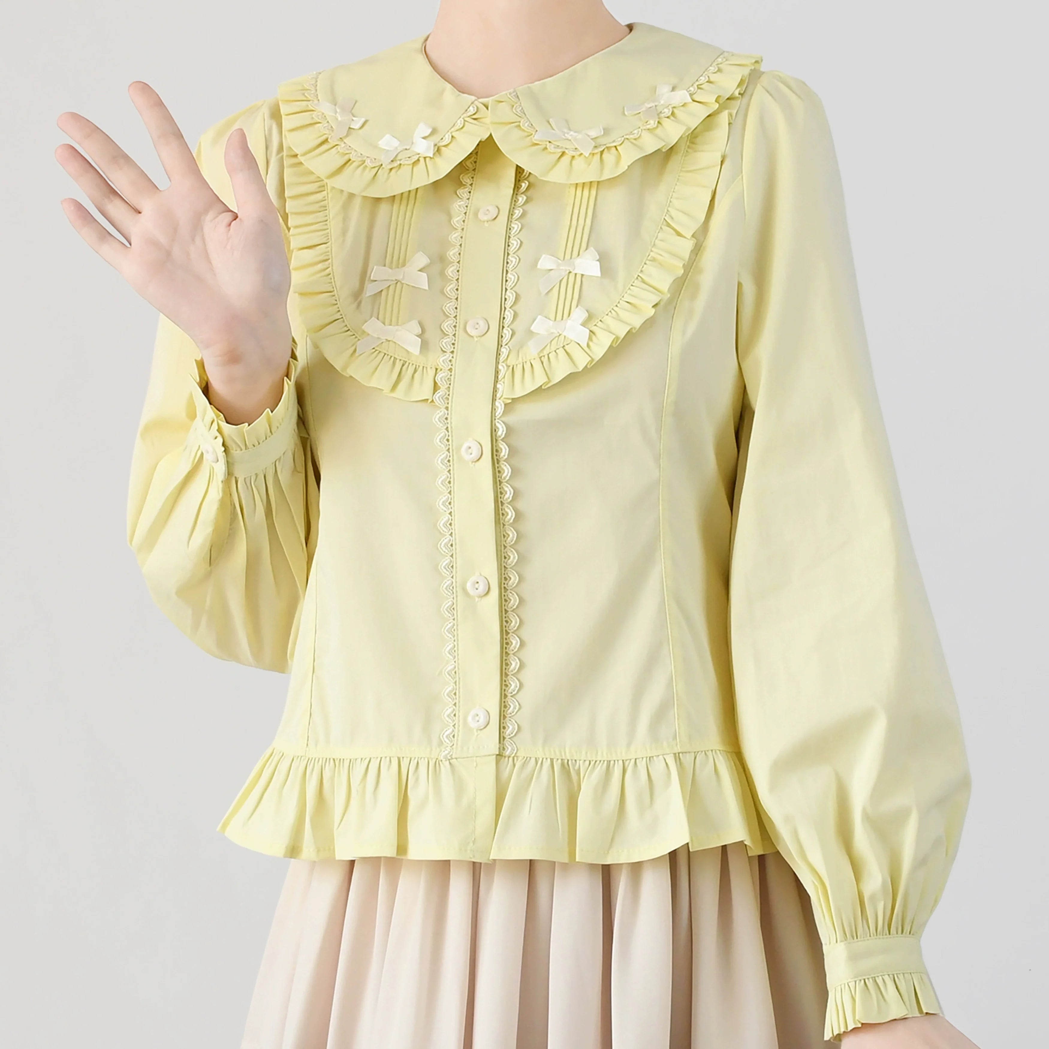 Sweet Lolita Blouse Doll Collar Shirt with Bubble Sleeves - image 2