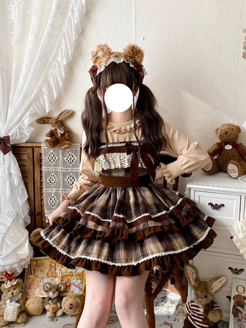 Caramel Cocoa - Sweet Lolita JSK Plaid Design Autumn and Winter Dress - image 1