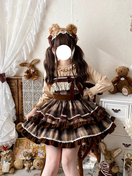 Caramel Cocoa - Sweet Lolita JSK Plaid Design Autumn and Winter Dress - image 1