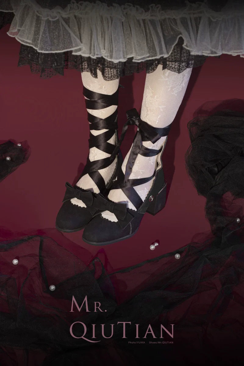 Muse Kiss - Elegant Lolita Shoes Lace-up Bow Heels Round Toe - image 8