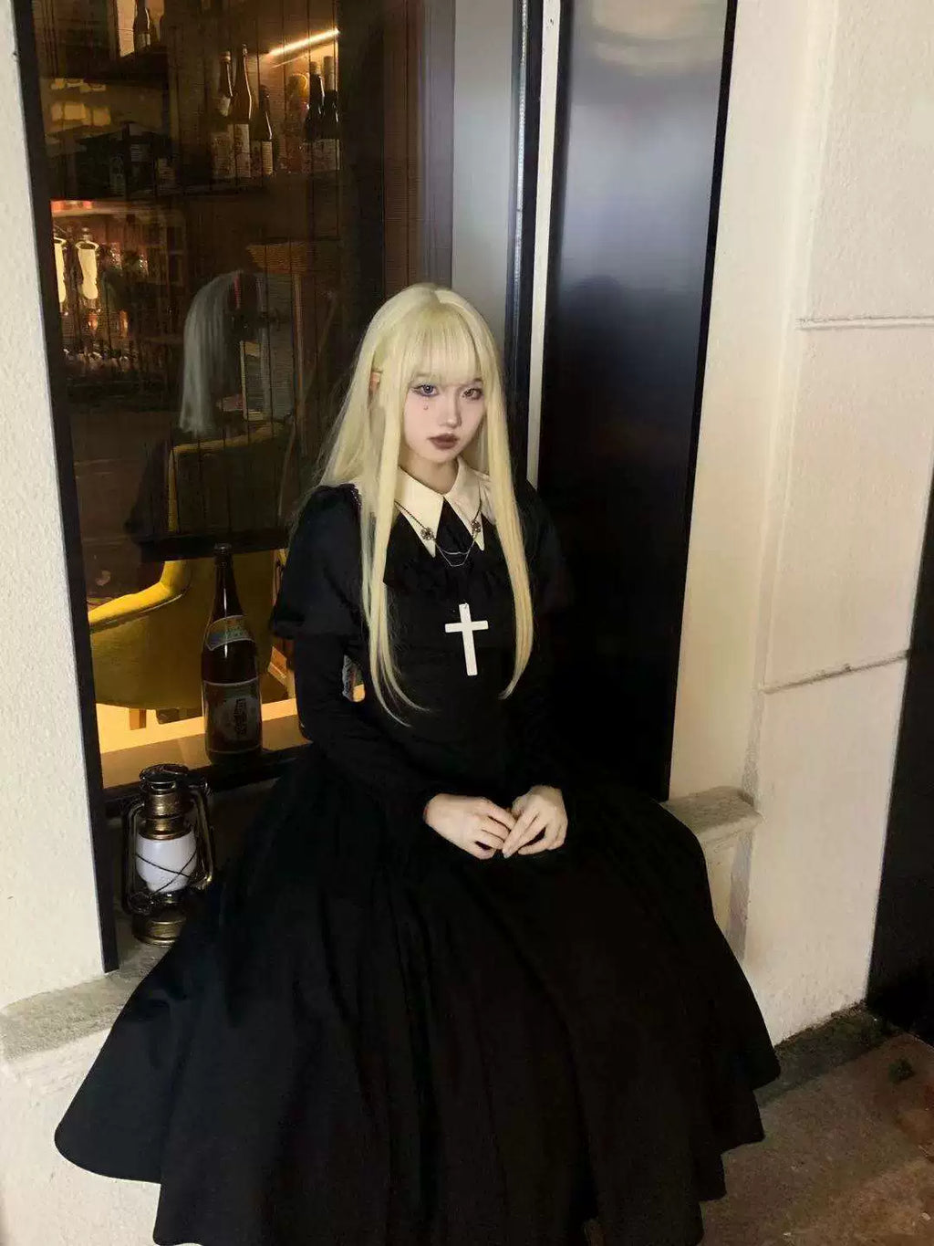Gothic Lolita OP Dress Nun Style Fishbone Skirt - image 8
