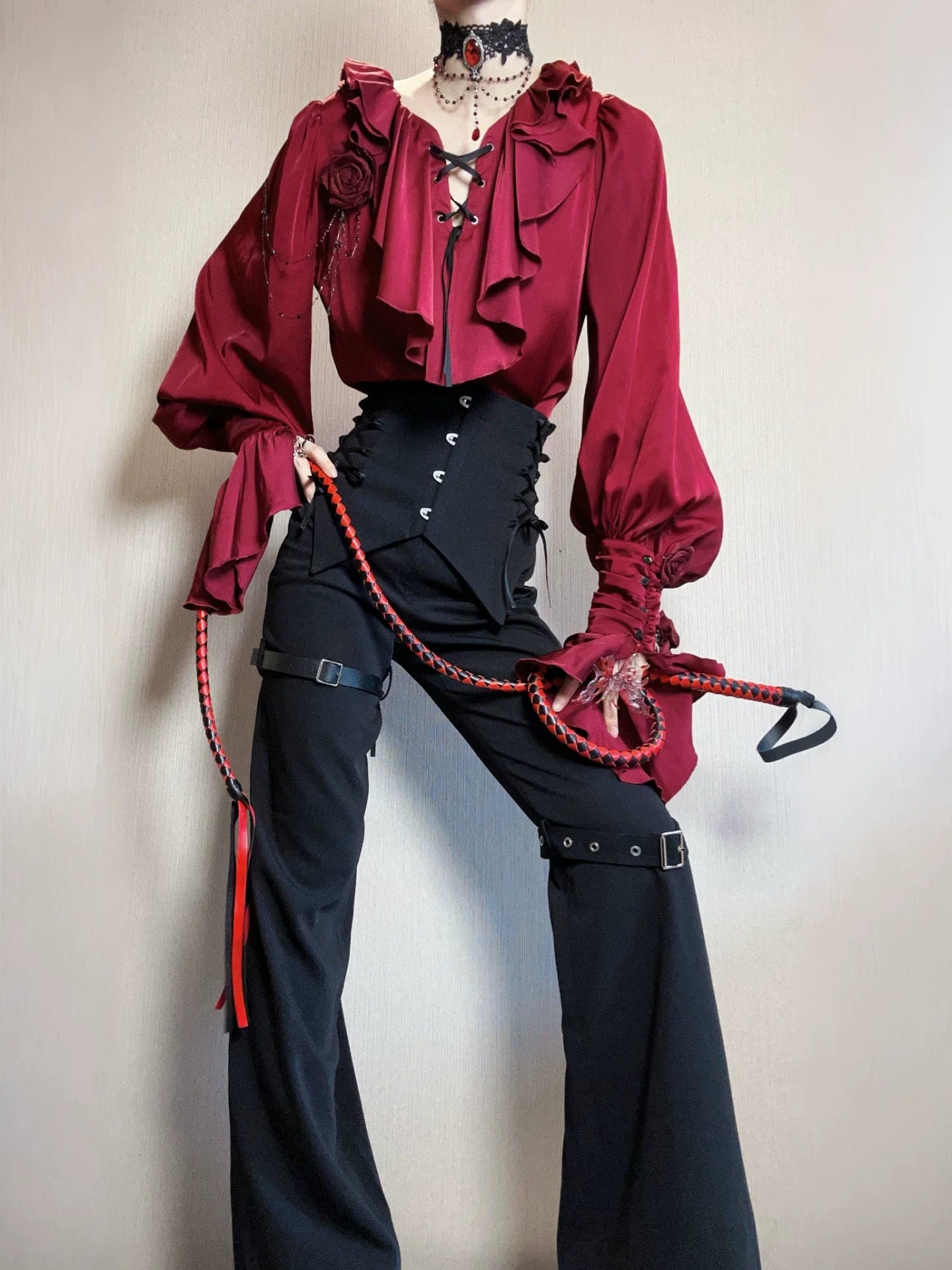 Ouji Lolita V-Line Backless Blouse & Slight Flare Pants - image 13