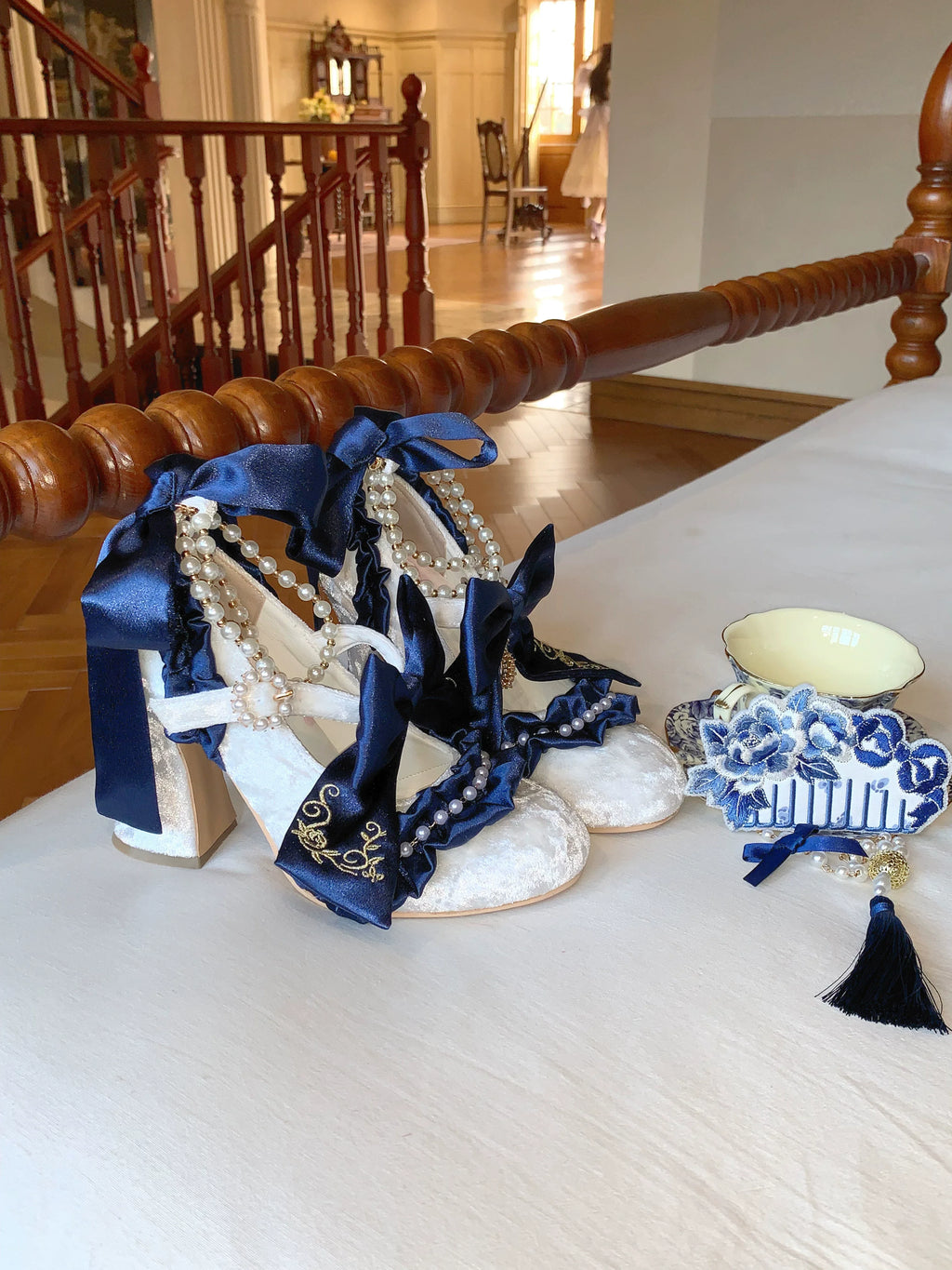Ribbon Anthem - Wedding Classic Lolita Heels with Detachable Bow and Pearl Ribbon - image 10