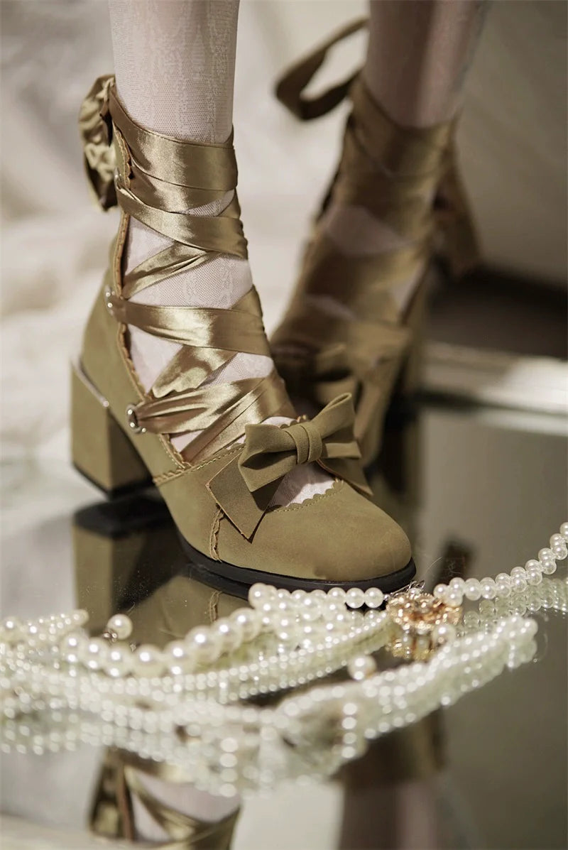 Muse Kiss - Elegant Lolita Shoes Lace-up Bow Heels Round Toe - image 18