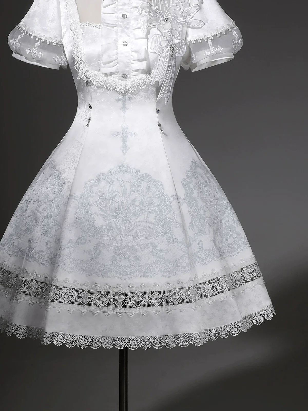 White Classic Lolita Printed OP Dress with Cross - image 11
