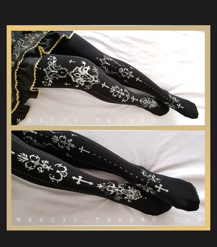 Elegant Lolita Gold Foil Printed Tights - image 19