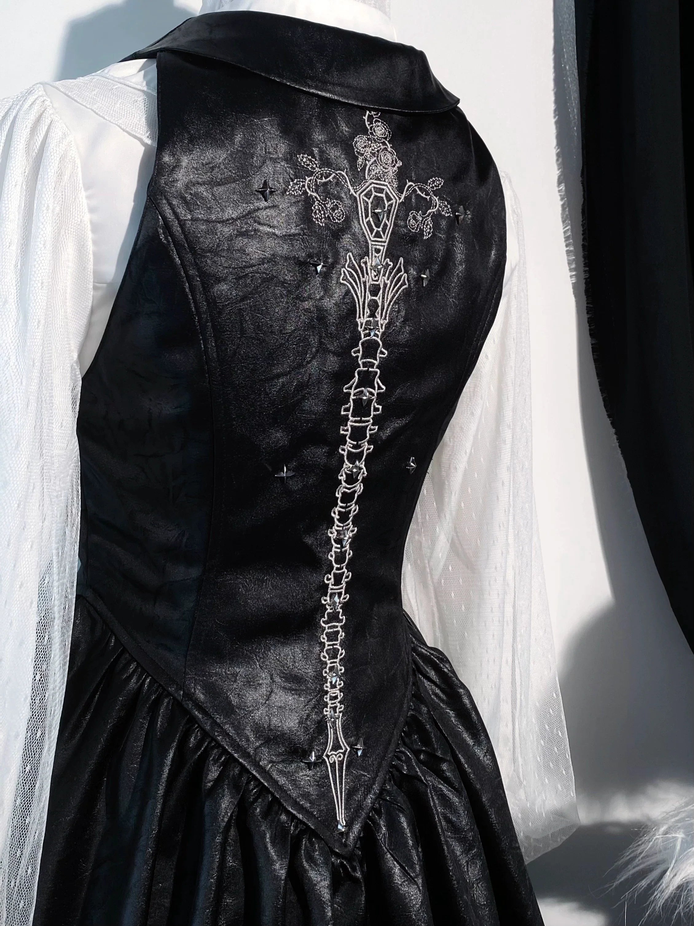 Bone Sword - Gothic Lolita Slim-Fit Vest with Embroidery - image 5