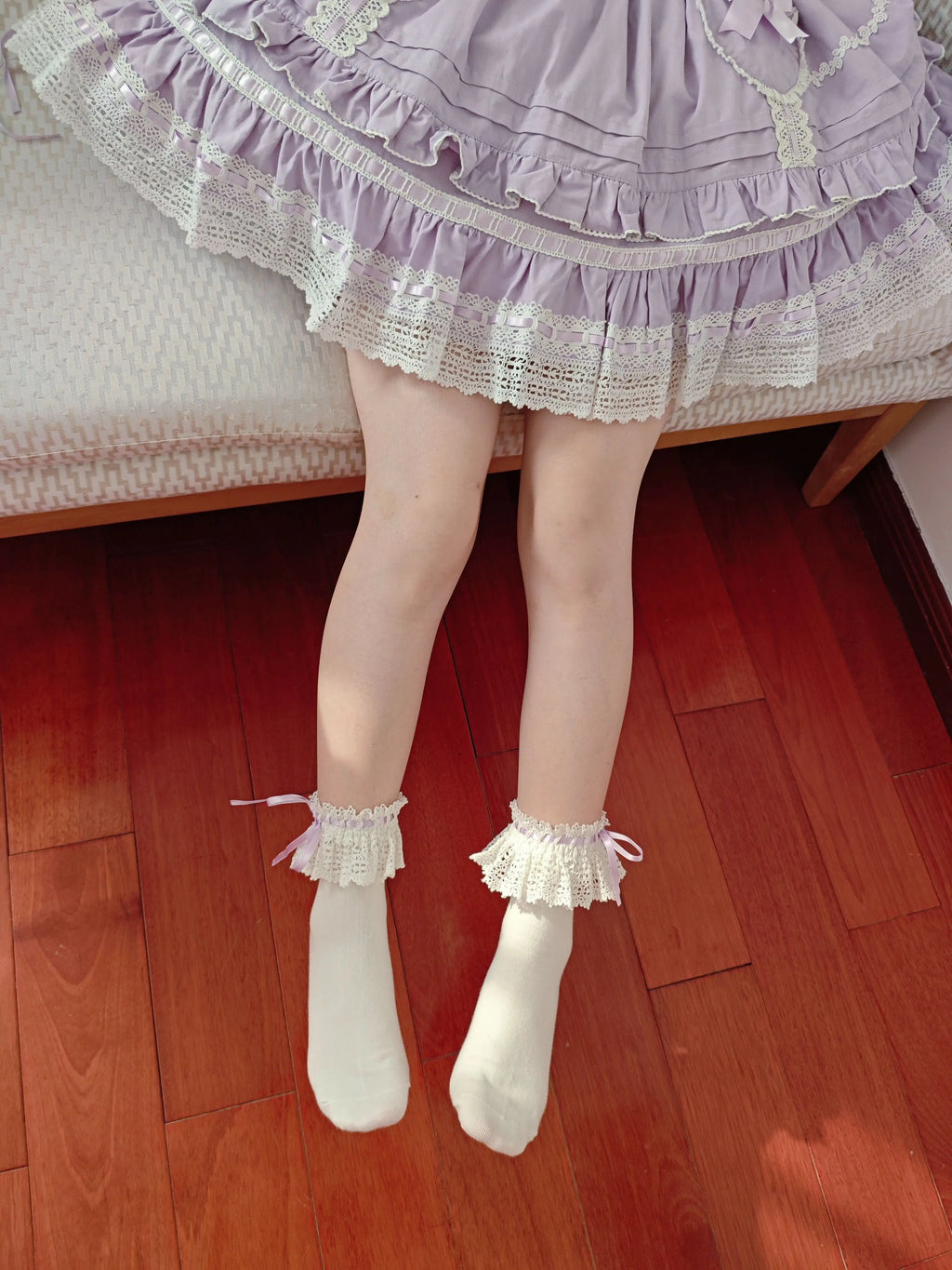 Cotton Old School Lolita White Socks with Colorful Ribbon Bows - image 8