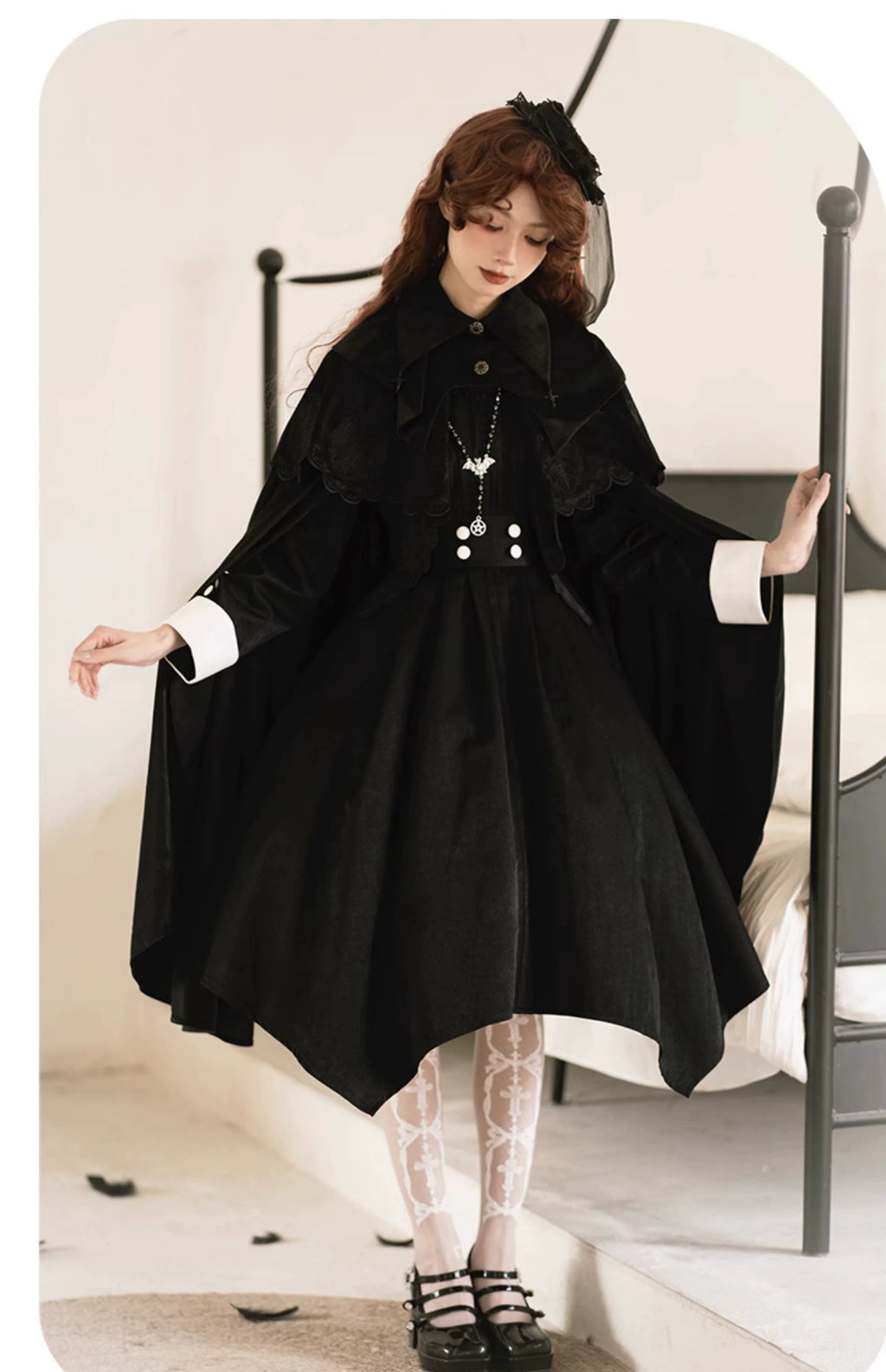 Pilgrim - Black Gothic Lolita Cape, Detachable 2-Piece - image 12