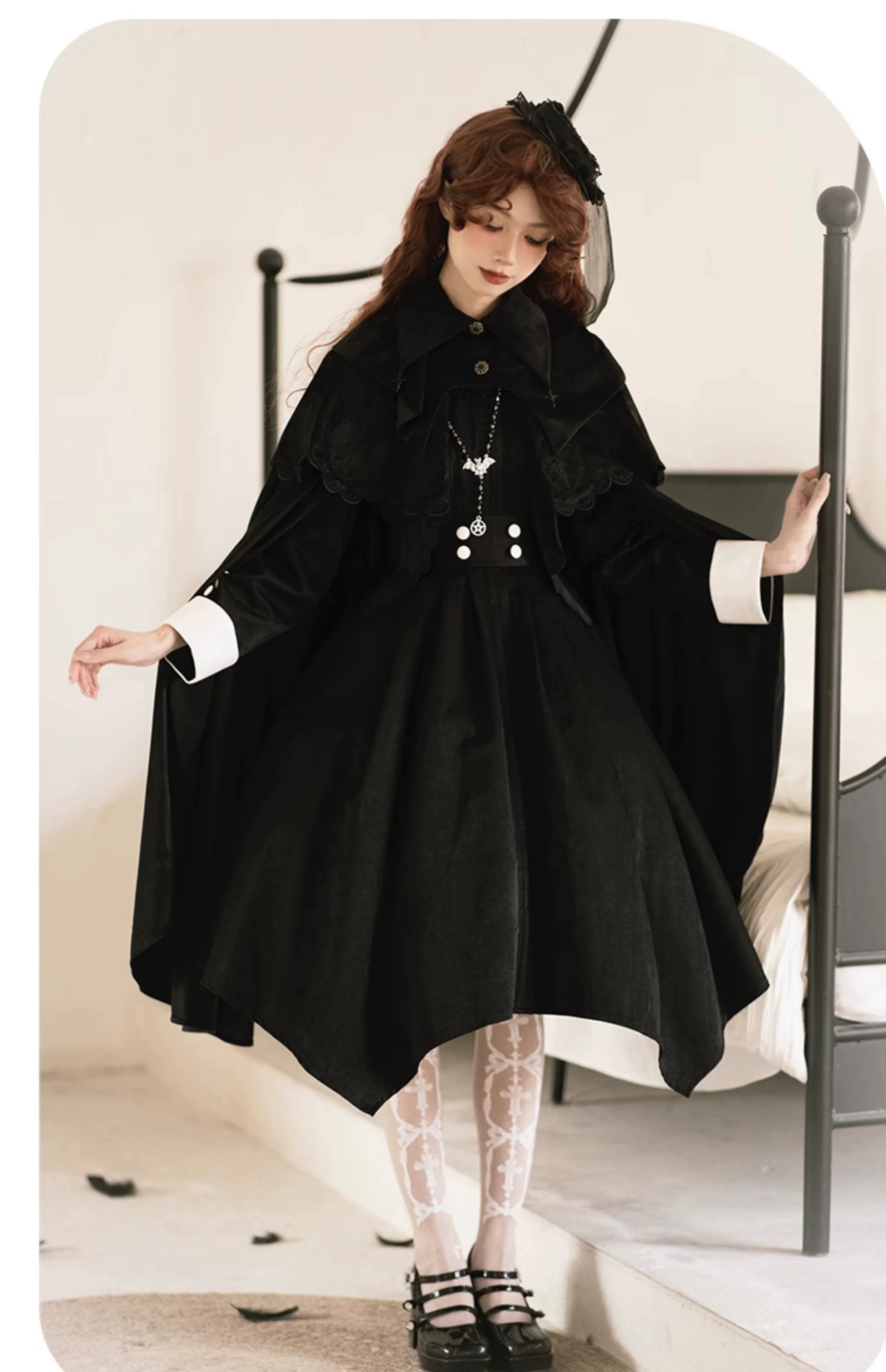 Pilgrim - Black Gothic Lolita Cape, Detachable 2-Piece - image 12