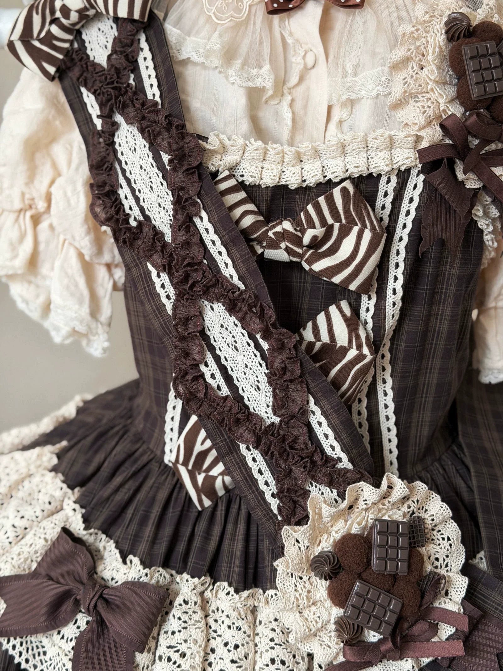 Coco Grace - Plaid Kawaii Lolita JSK Dress, Layered Ruffle & Bow and Accessories - image 4