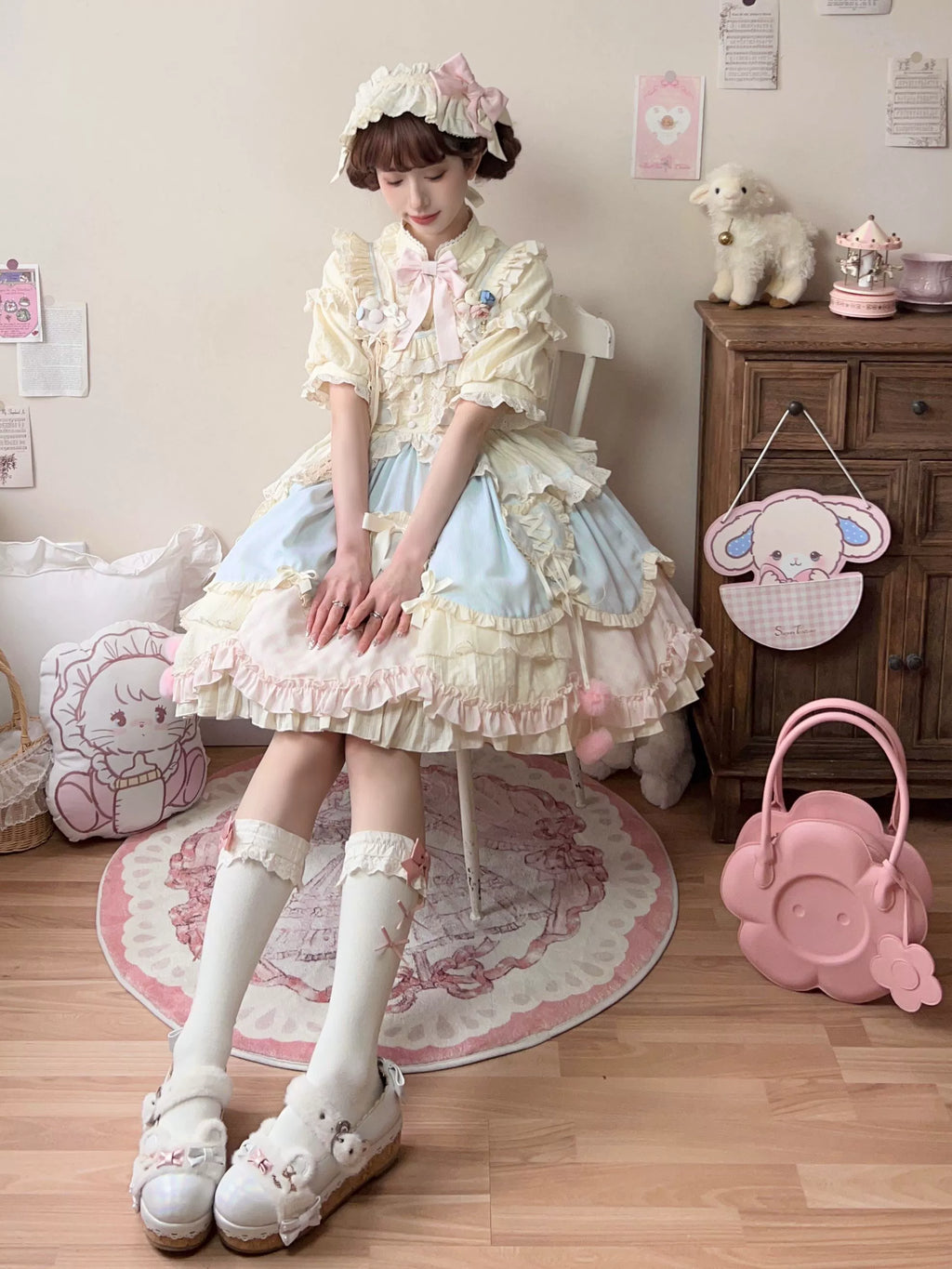 Dreamy Macaron - Sweet Lolita JSK Dress Solid Color Shirt - image 2