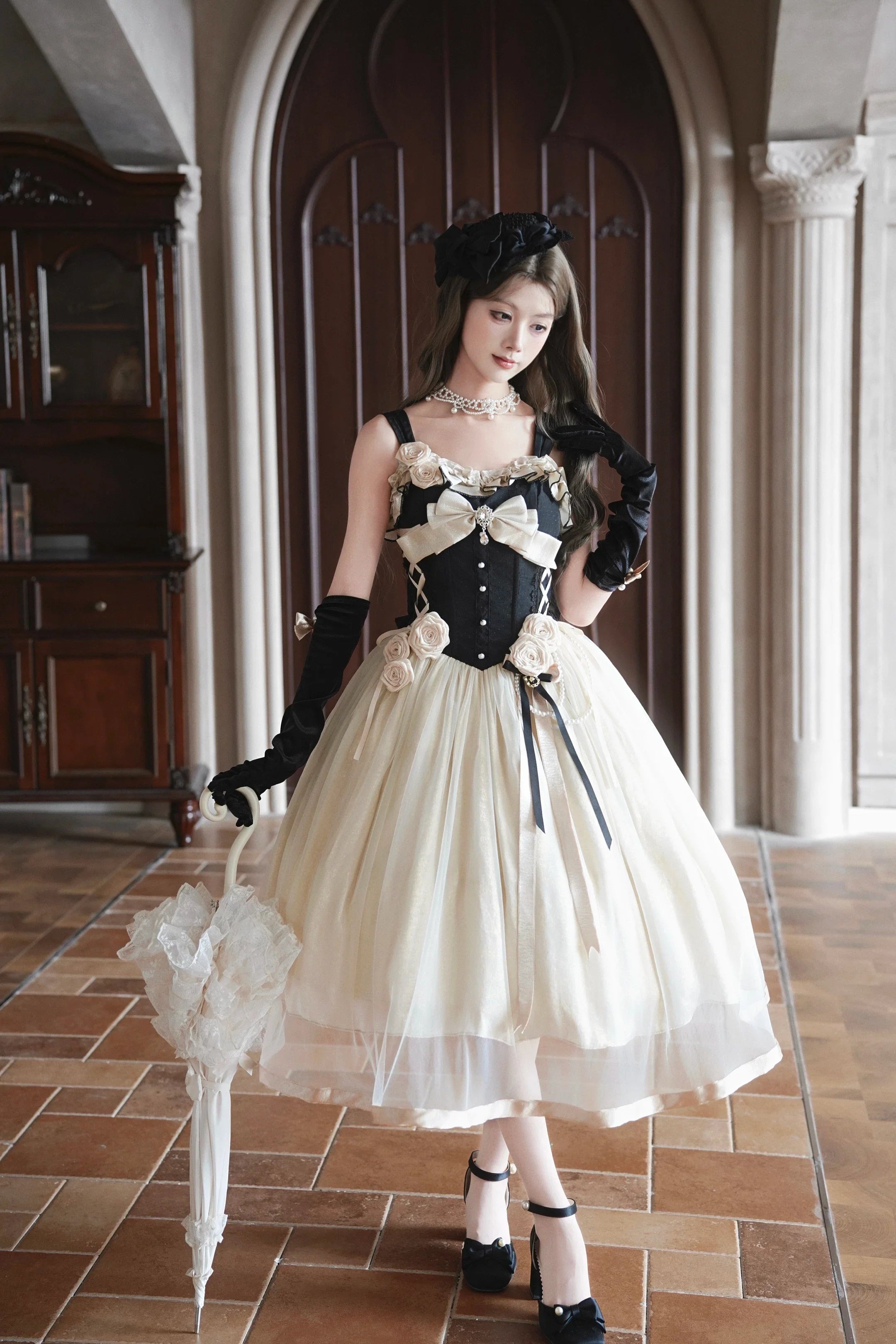 Paris Souvenir - Classic Lolita Corset JSK Dress with 3D Rose Decor - image 1