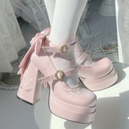 Floating Dream Lily - Elegant Lolita High Heel Shoes, Detachable Bow - image 18