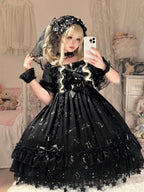 Whisper of Stars - Vintage Lolita Black OP Dress, Constellation-Themed - image 4