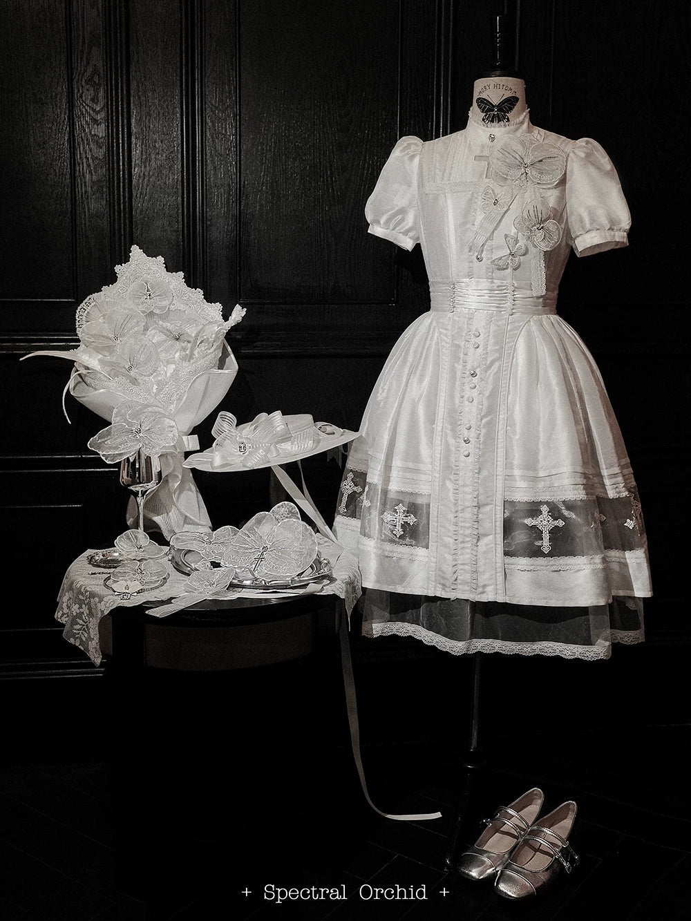 Ghost Orchid - Gothic Lolita OP Dress, Embroidered Cross - image 35