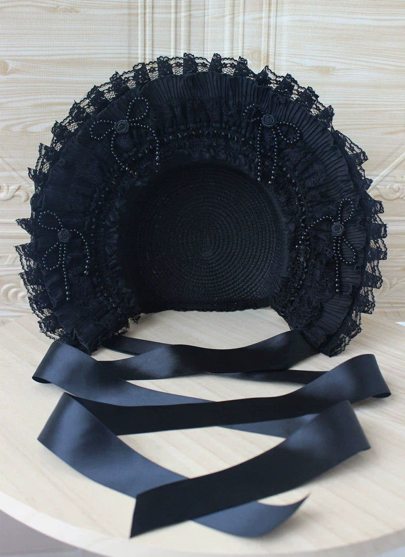 Gothic Lolita Handmade Bonnet with Bows and Beads - image 32