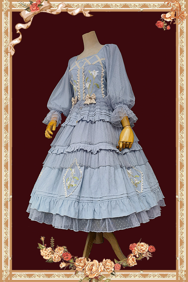 Melaleuca Lily - Embroidery Country Lolita Blouse and Skirt and Accessories - image 3