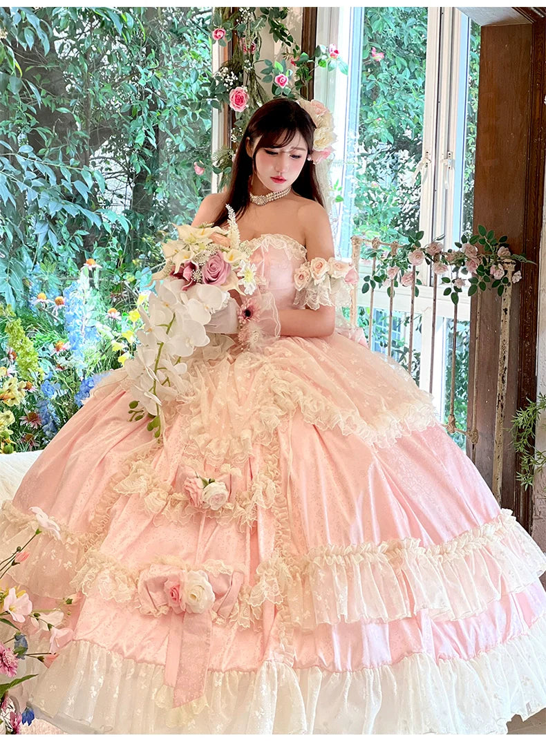 Love and Roses Princess Bridal Lolita Dress with Tiered Rose Skirt - image 2