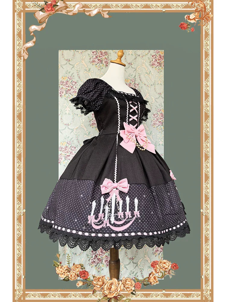 Chandelier - Old School Lolita OP Dress, Polka Dot, Chandelier Print and Accessories - image 16