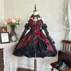 Rose Blood - Black Red Gothic Lolita JSK Jacquard Court Dress - image 16