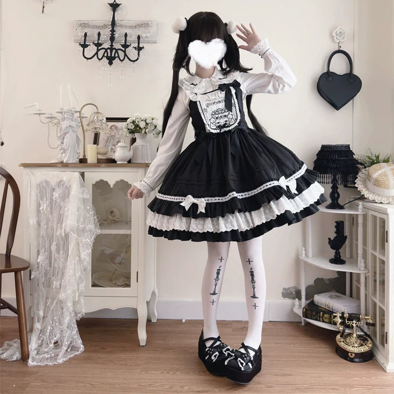 Sweet Bear - Kawaii Lolita JSK Dress Embroidery Flounce Hem - image 12