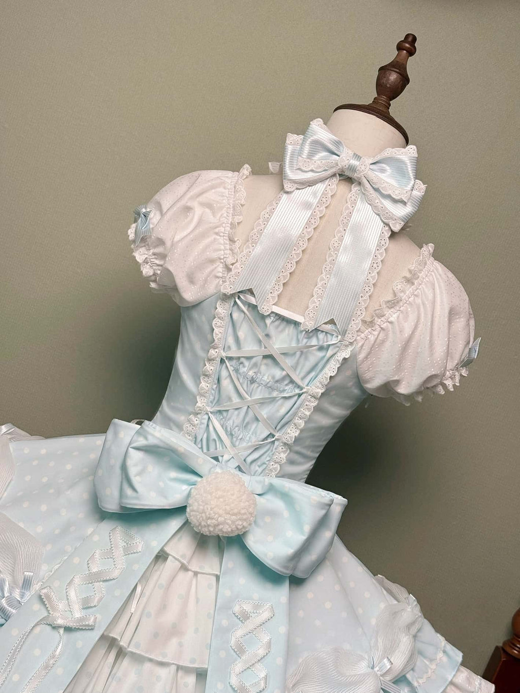 Vintage Polka Dot Lolita Halter Blue OP Dress and Accessories - image 6