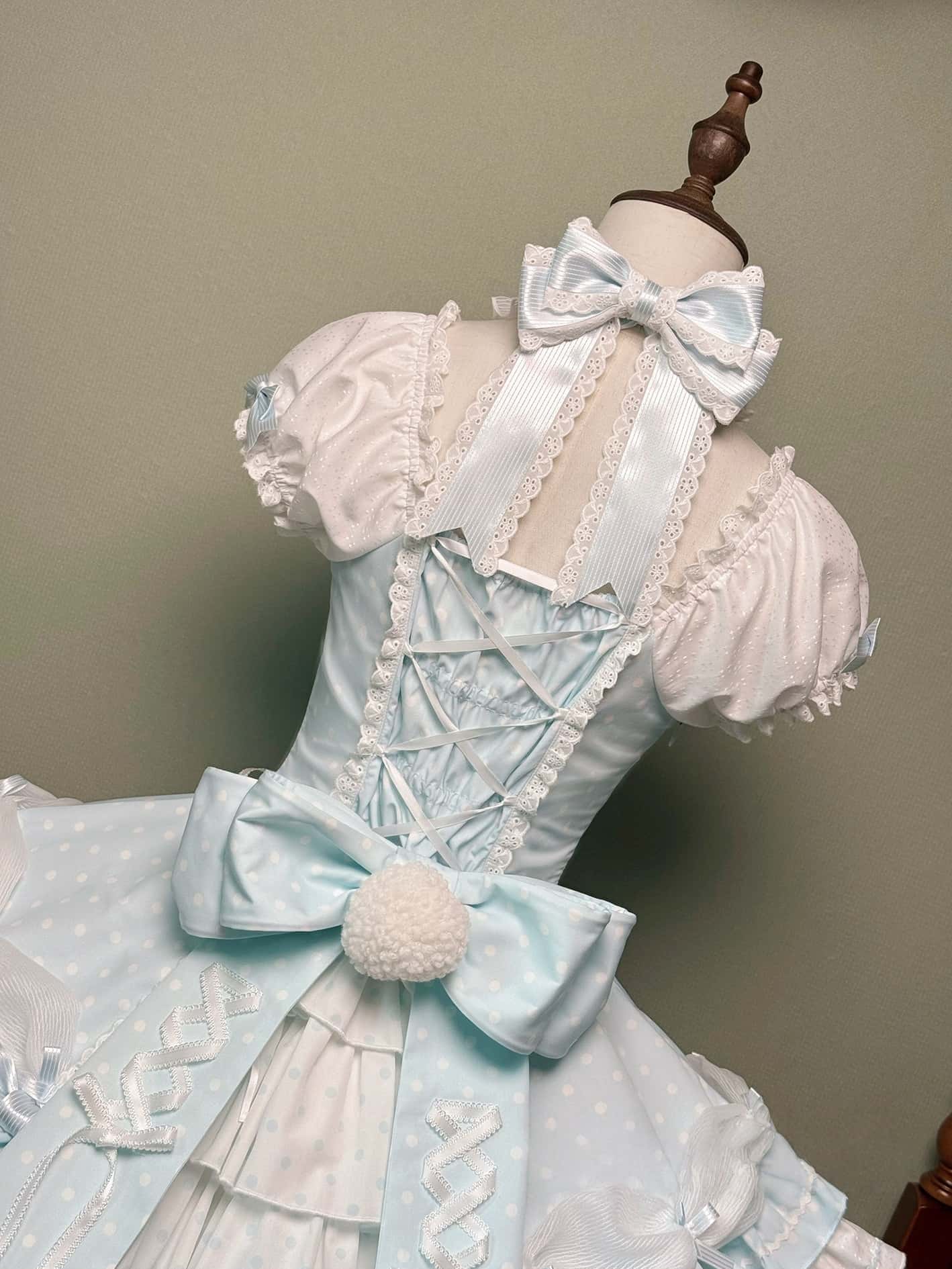 Vintage Polka Dot Lolita Halter Blue OP Dress and Accessories - image 6