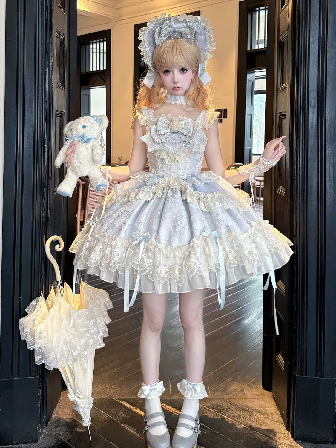 Blooming Love - Ballet-inspired Sweet Lolita JSK Dress, Lace & Bows - image 1