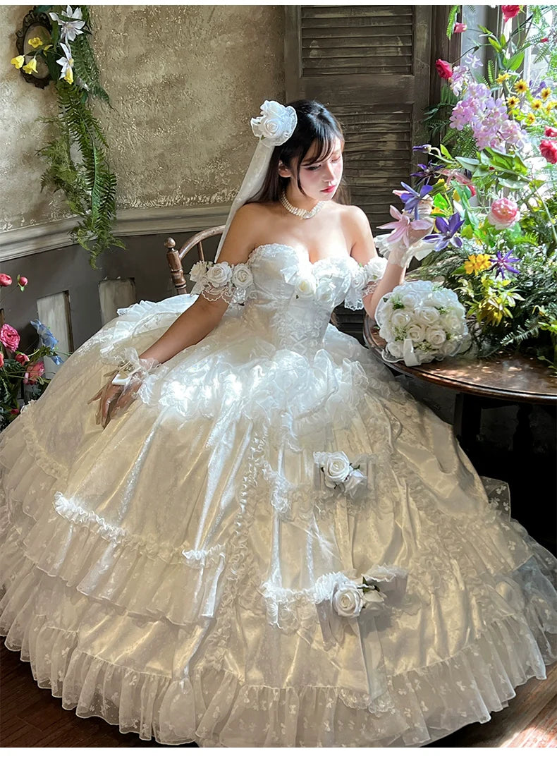 Love and Roses Princess Bridal Lolita Dress with Tiered Rose Skirt - image 5