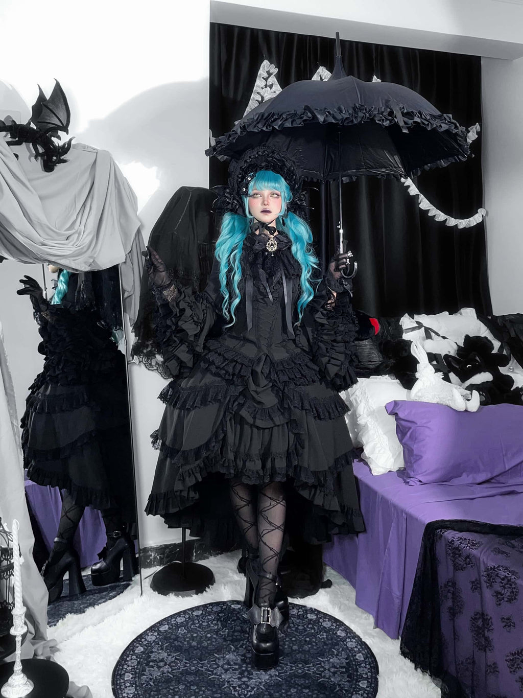 Immortal Bird Black Gothic Lolita Blouse SK Set - image 11