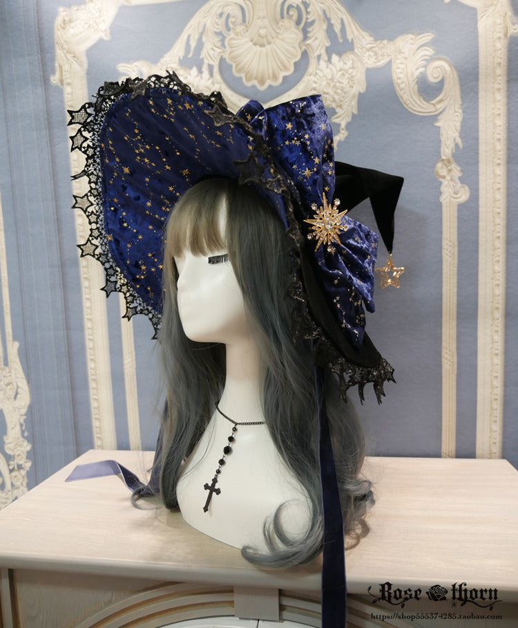 Polar Night Sky - Halloween Gorgeous Gilding Lolita Witch Hat - image 11