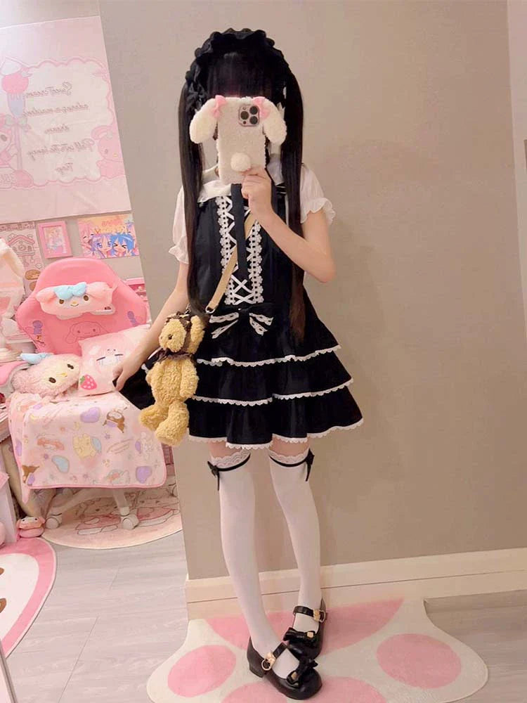Old School Lolita Salopette Suit Tiered Dress - image 10