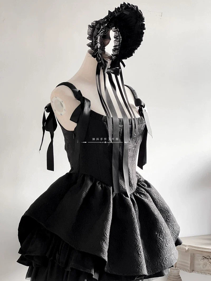 Elegant Lolita Bonnet Black Ribbon BNT - image 4