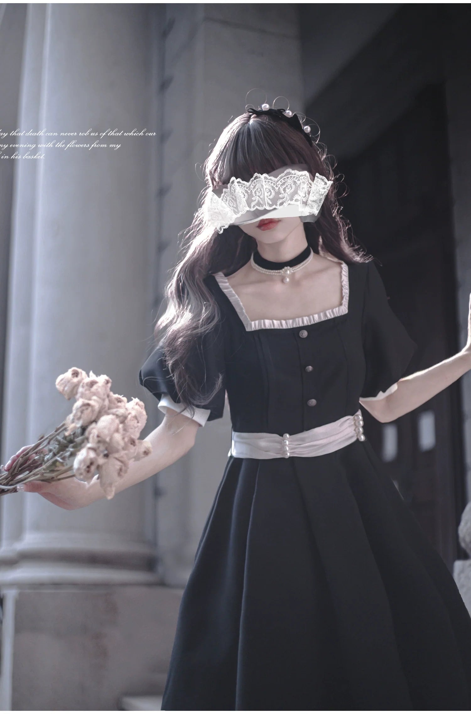 Thoughts - Vintage Black Lolita OP Dress with Square Neckline - image 11