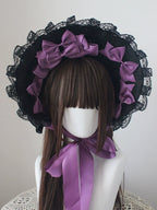 Gothic Lolita Handmade Bonnet with Bows and Beads - image 2