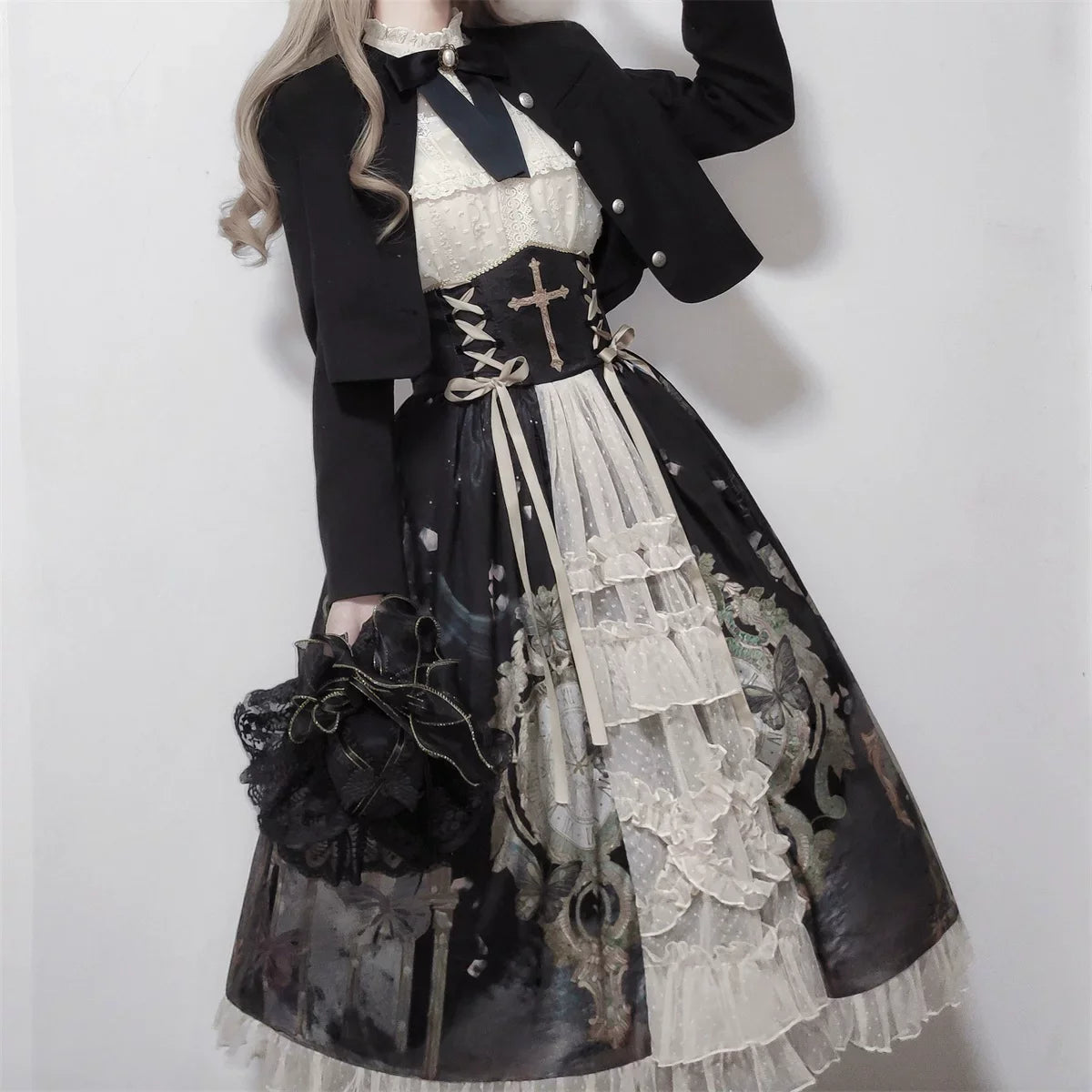 Clock Butterfly - Gothic Lolita Printed Blouse and Corset Skirt Set - image 23