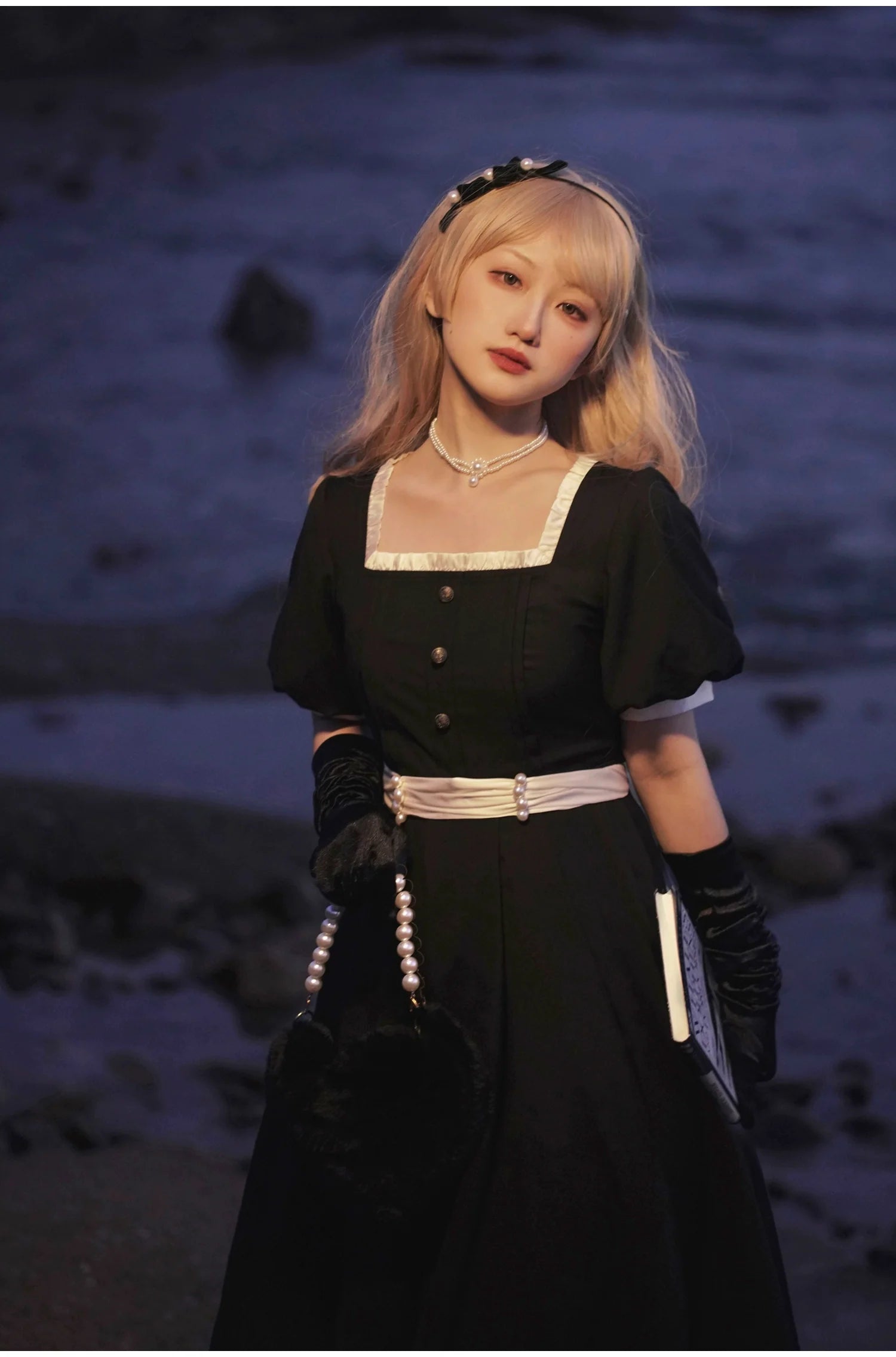 Thoughts - Vintage Black Lolita OP Dress with Square Neckline - image 24