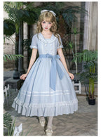 Seven-Day Bell - Blue Classic Lolita Striped OP Dress, Sailor Collar - image 29