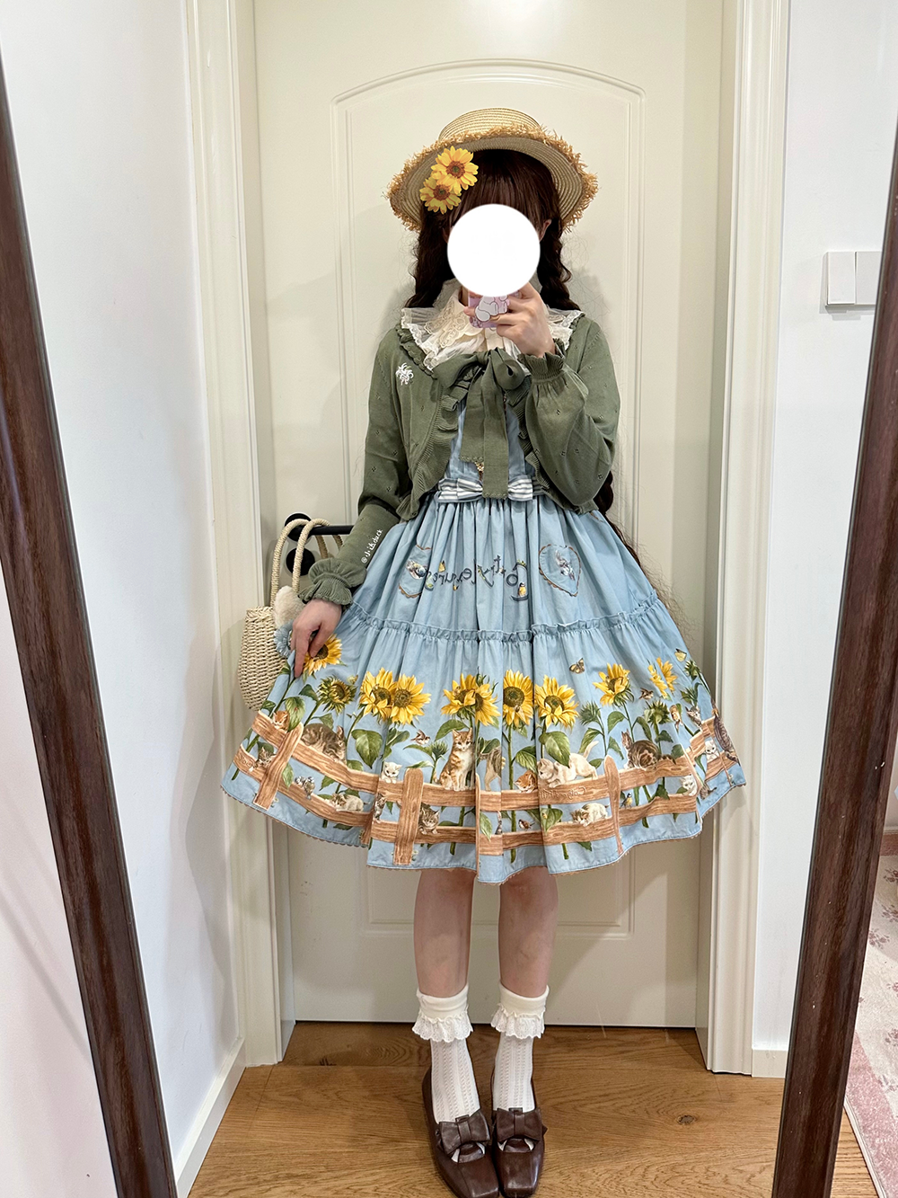 Cat and Sunflower - Sweet Lolita JSK, Cat and Sunflower Print - image 17